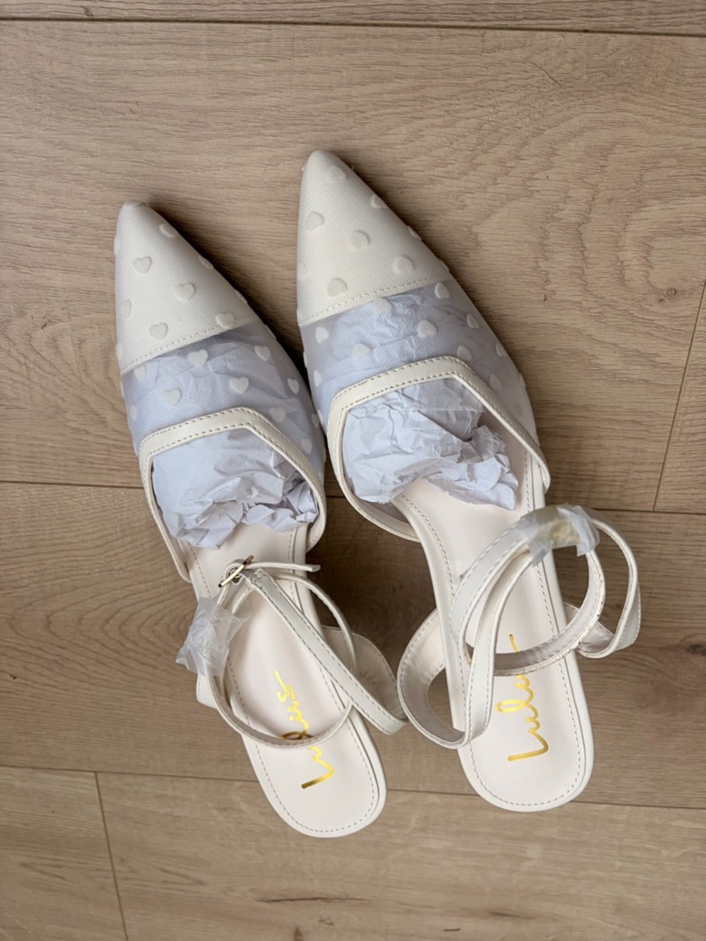 Lulu's Ivory Heart-Accent Pointed Slingback Flats